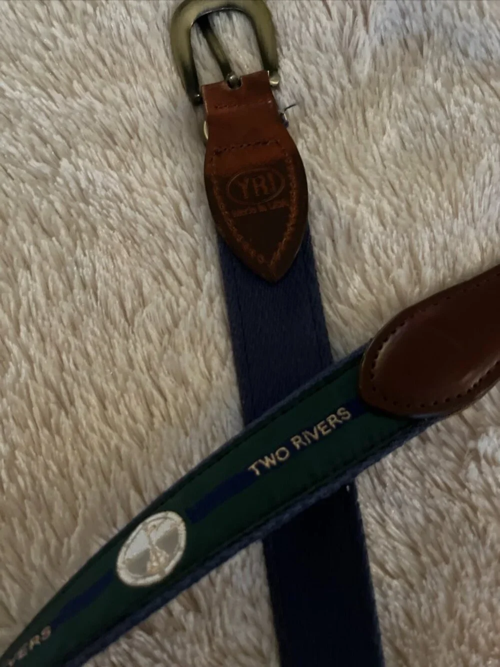 YRI TWO RIVERS CLOTH/LEATHER BELT UNISEX 36/90--USA MADE